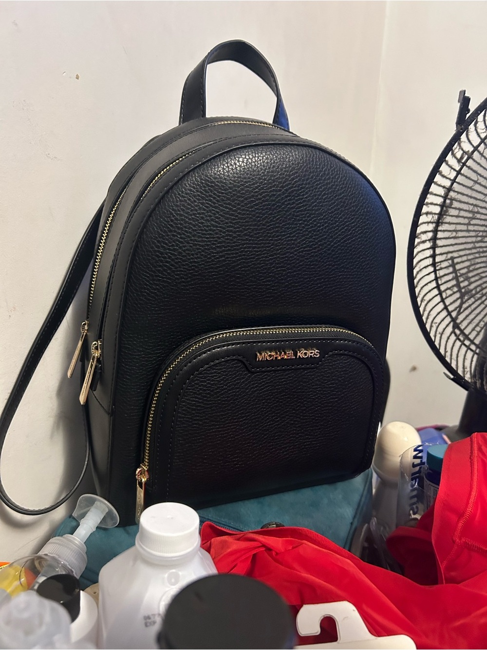 Michael Kors Black Pebbled Leather Mini Backpack with Gold-Tone Hardware
